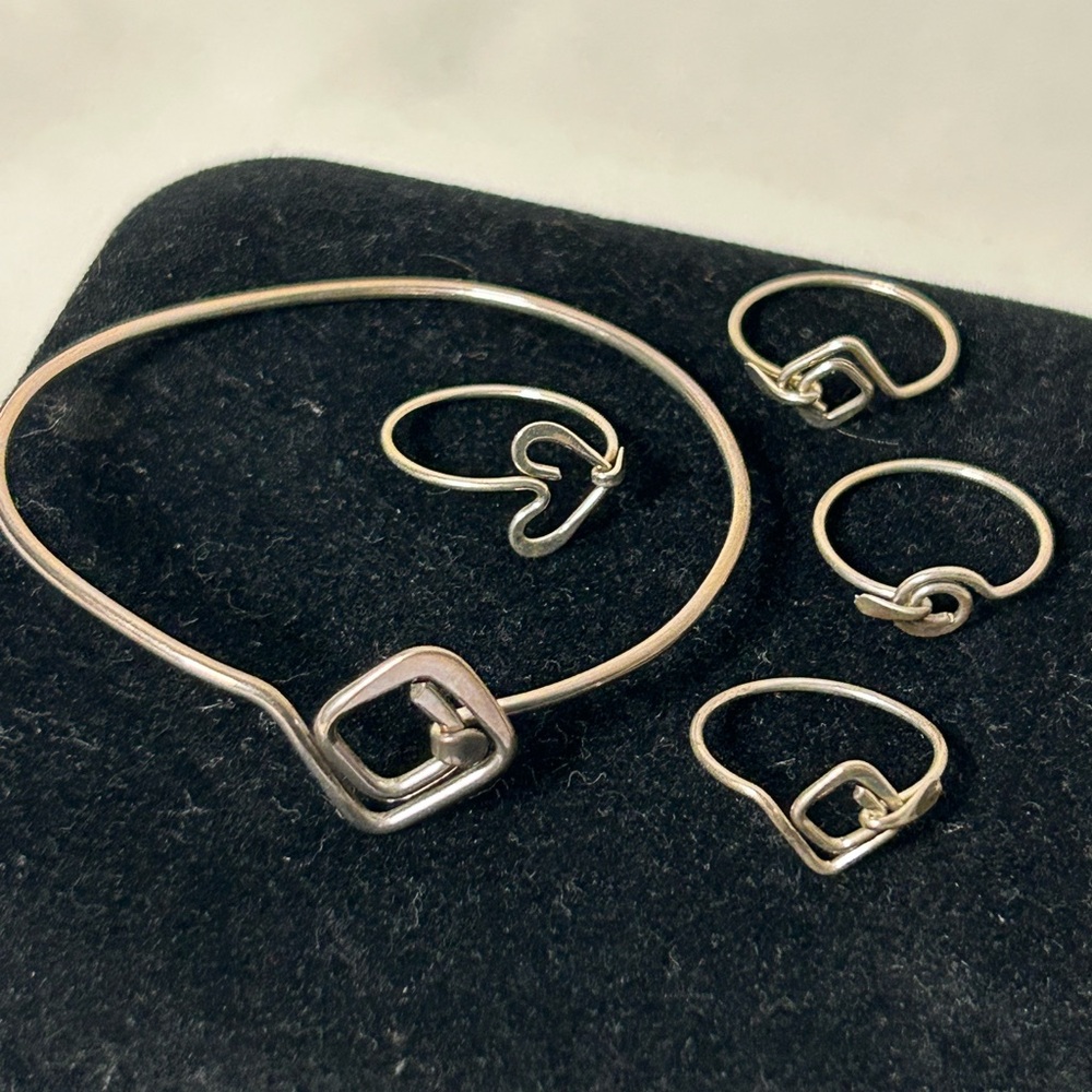 Handmade Artisan Silver Bracelet & Rings Set